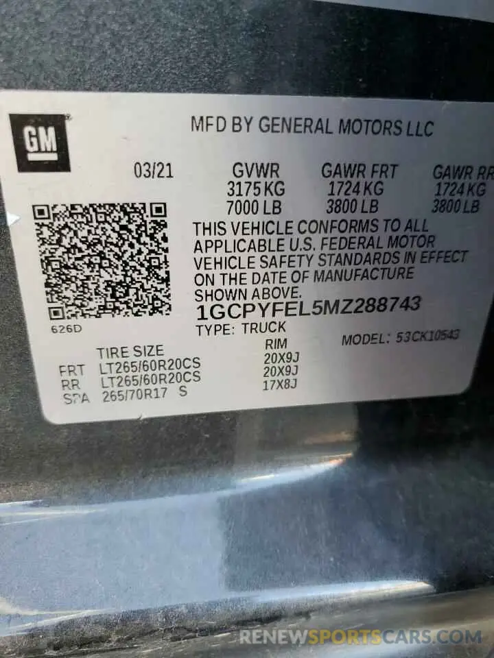 13 fotografías del automóvil dañado 1GCPYFEL5MZ288743 CHEVROLET ALL Models 2021