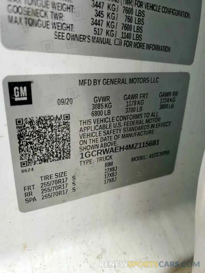 12 fotografías del automóvil dañado 1GCRWAEH4MZ115681 CHEVROLET ALL Models 2021
