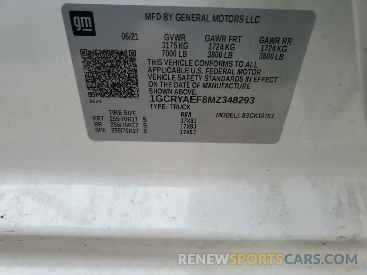 12 fotografías del automóvil dañado 1GCRYAEF8MZ348293 CHEVROLET ALL Models 2021