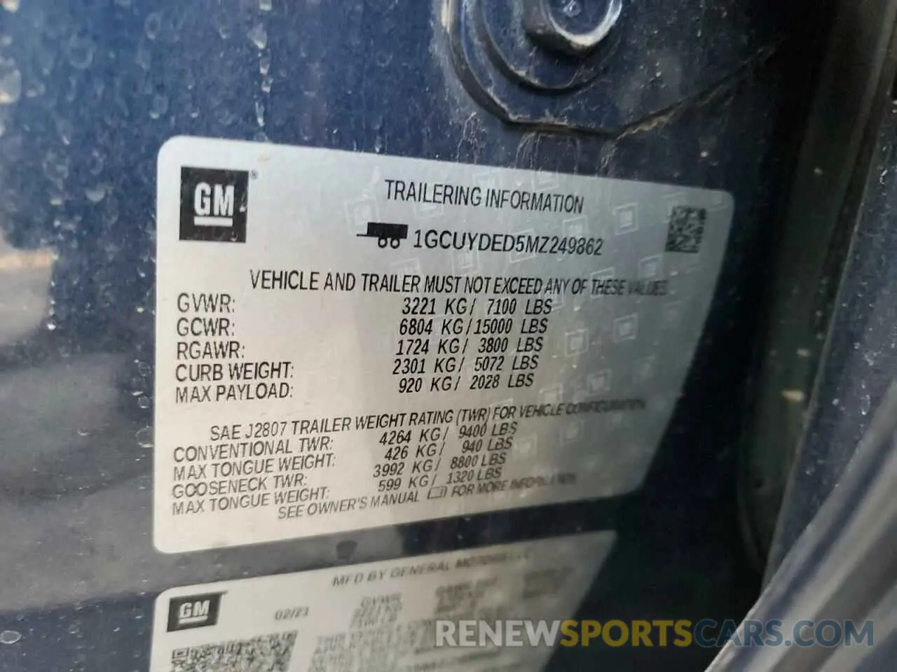 12 fotografías del automóvil dañado 1GCUYDED5MZ249862 CHEVROLET ALL Models 2021