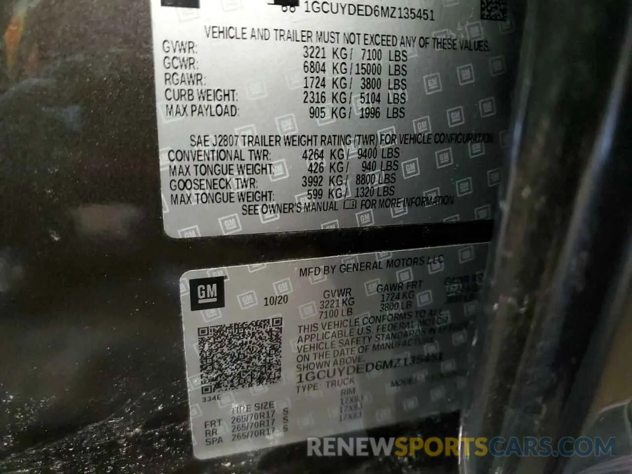 12 fotografías del automóvil dañado 1GCUYDED6MZ135451 CHEVROLET ALL Models 2021