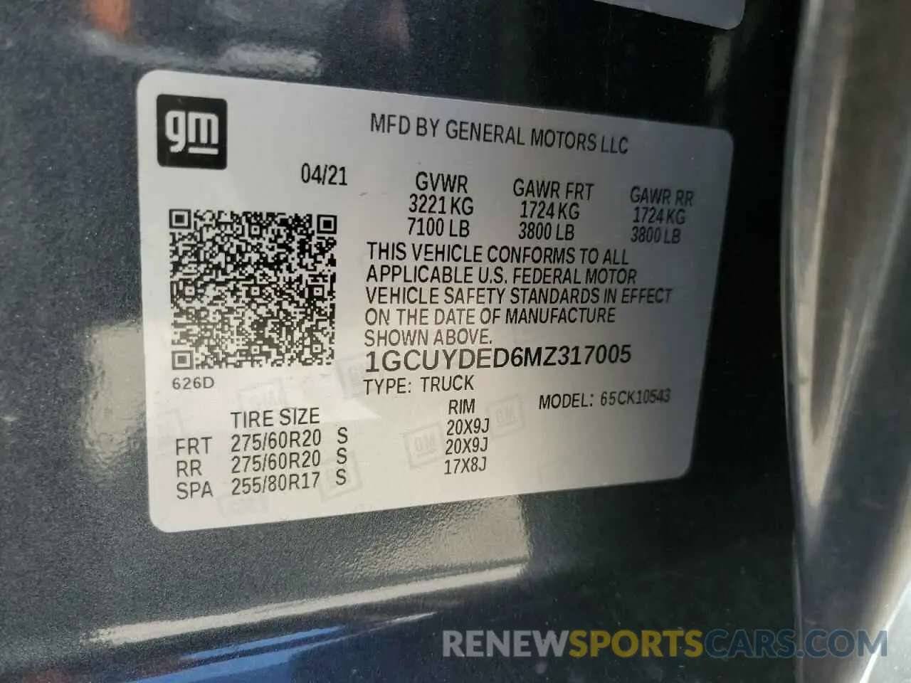 13 fotografías del automóvil dañado 1GCUYDED6MZ317005 CHEVROLET ALL Models 2021