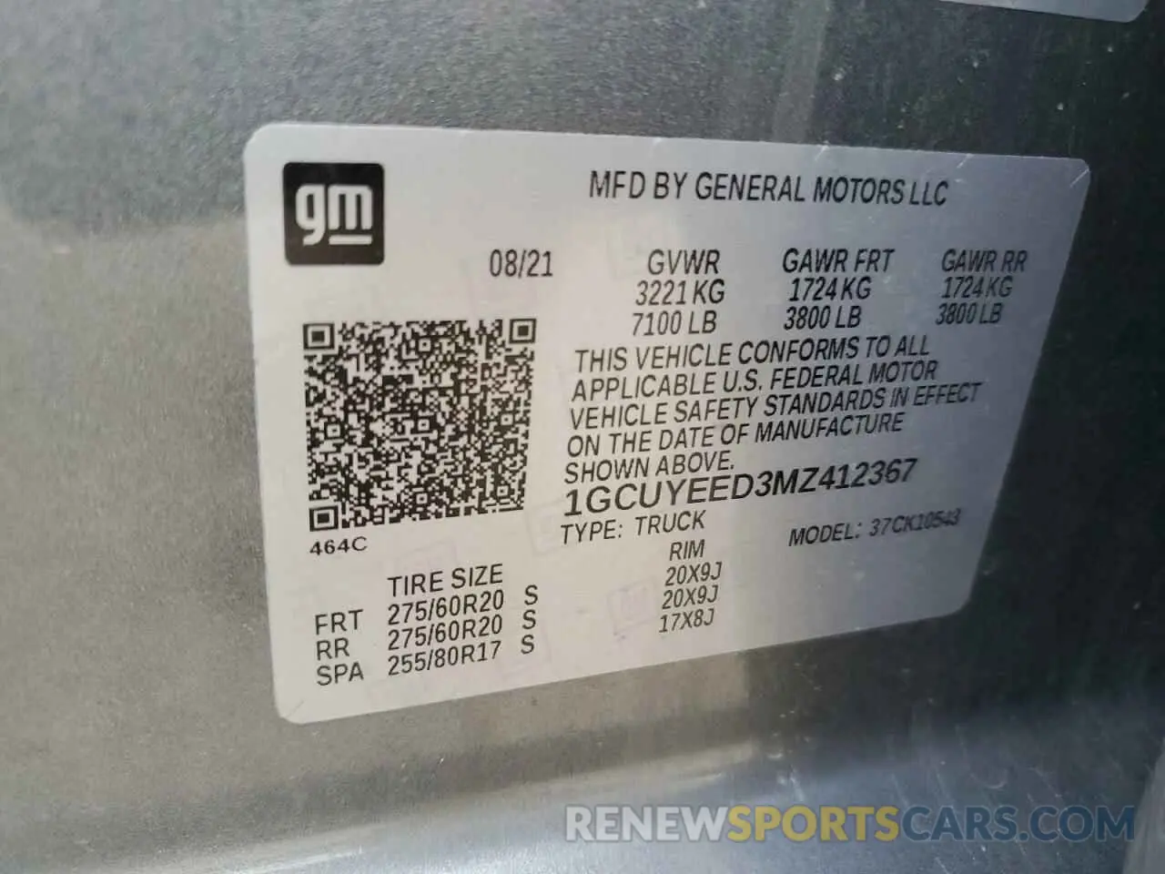 12 fotografías del automóvil dañado 1GCUYEED3MZ412367 CHEVROLET ALL Models 2021