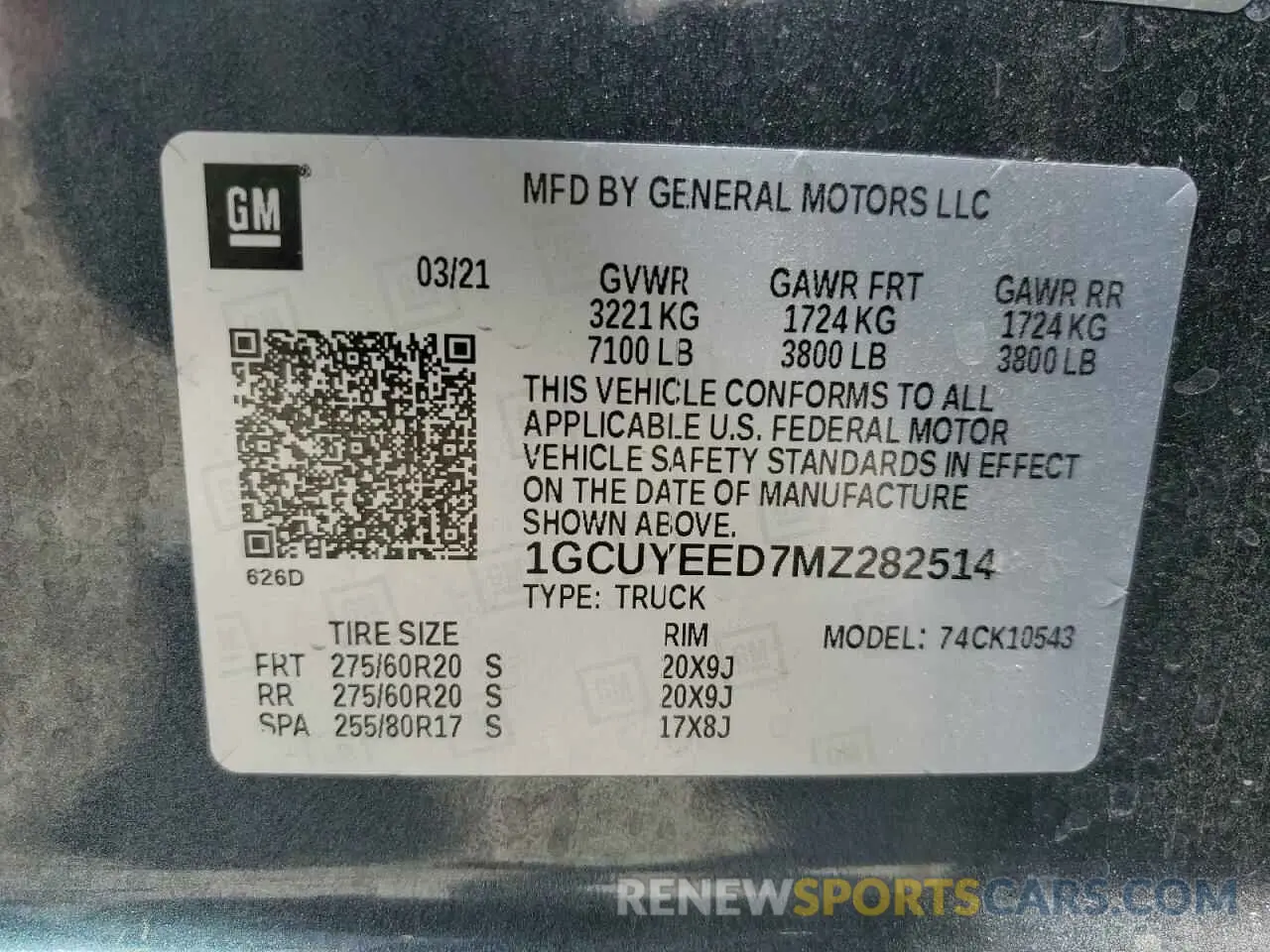 12 fotografías del automóvil dañado 1GCUYEED7MZ282514 CHEVROLET All Models 2021