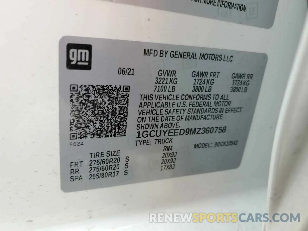12 fotografías del automóvil dañado 1GCUYEED9MZ360758 CHEVROLET ALL Models 2021