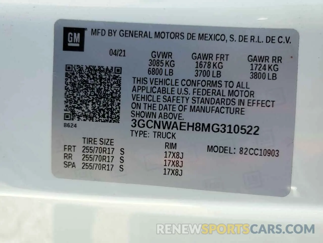 12 fotografías del automóvil dañado 3GCNWAEH8MG310522 CHEVROLET ALL Models 2021