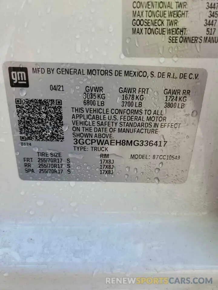 13 fotografías del automóvil dañado 3GCPWAEH8MG336417 CHEVROLET ALL Models 2021