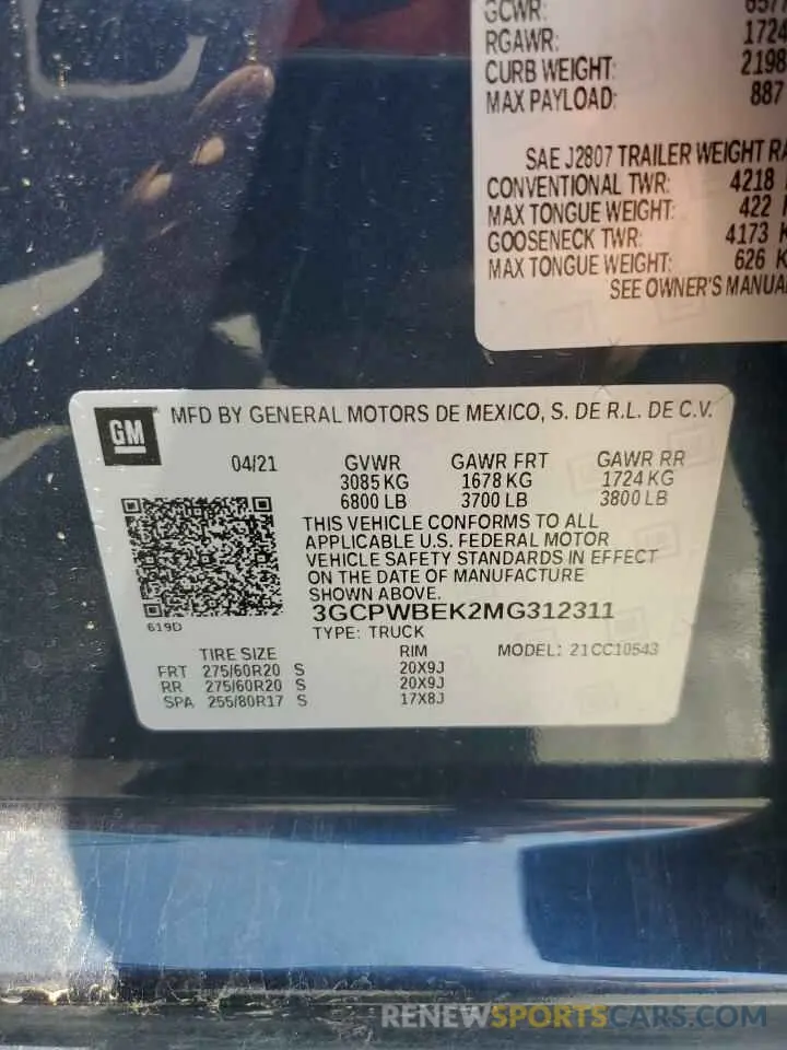 12 fotografías del automóvil dañado 3GCPWBEK2MG312311 CHEVROLET ALL Models 2021