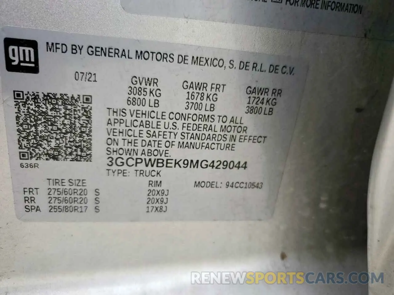 12 fotografías del automóvil dañado 3GCPWBEK9MG429044 CHEVROLET ALL Models 2021