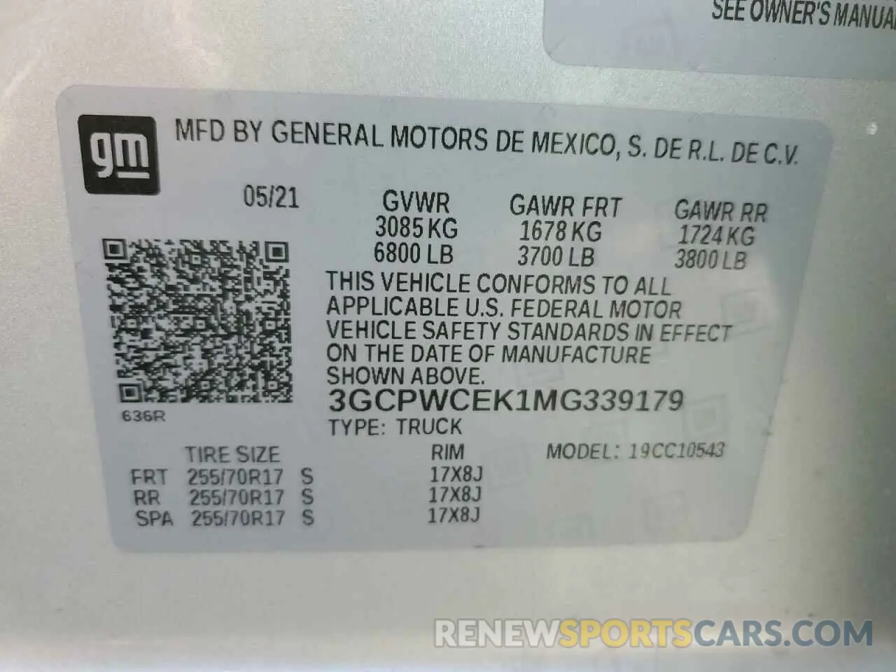12 fotografías del automóvil dañado 3GCPWCEK1MG339179 CHEVROLET ALL Models 2021