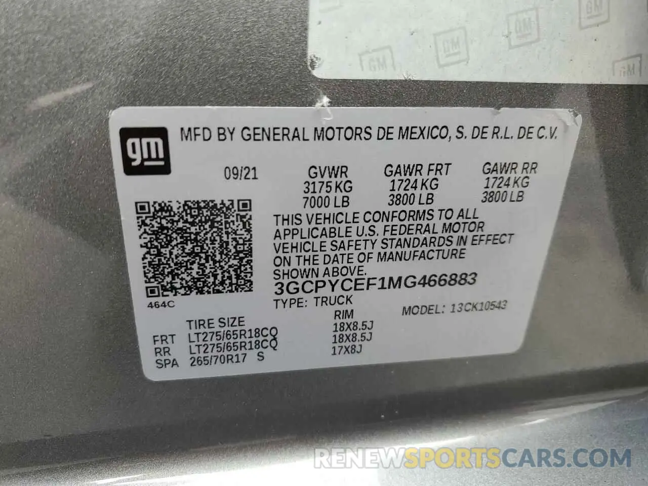 13 fotografías del automóvil dañado 3GCPYCEF1MG466883 CHEVROLET ALL Models 2021