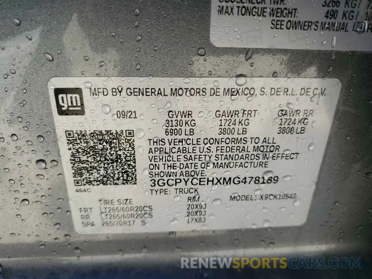 13 fotografías del automóvil dañado 3GCPYCEHXMG478189 CHEVROLET ALL Models 2021