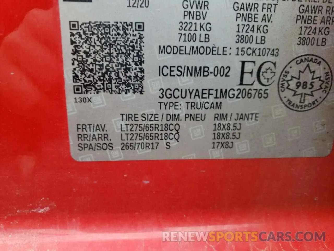 13 fotografías del automóvil dañado 3GCUYAEF1MG206765 CHEVROLET ALL Models 2021