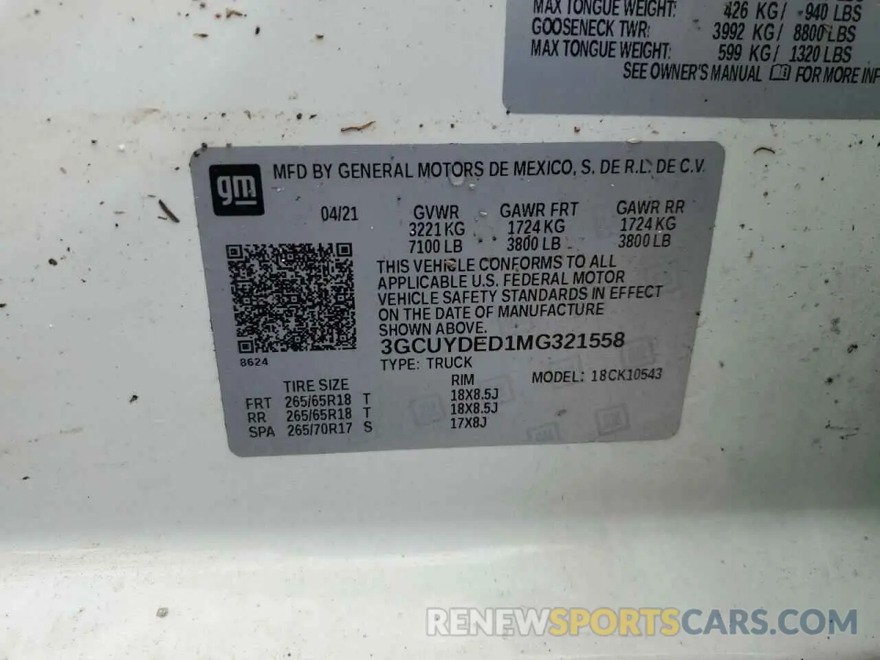 13 fotografías del automóvil dañado 3GCUYDED1MG321558 CHEVROLET ALL Models 2021