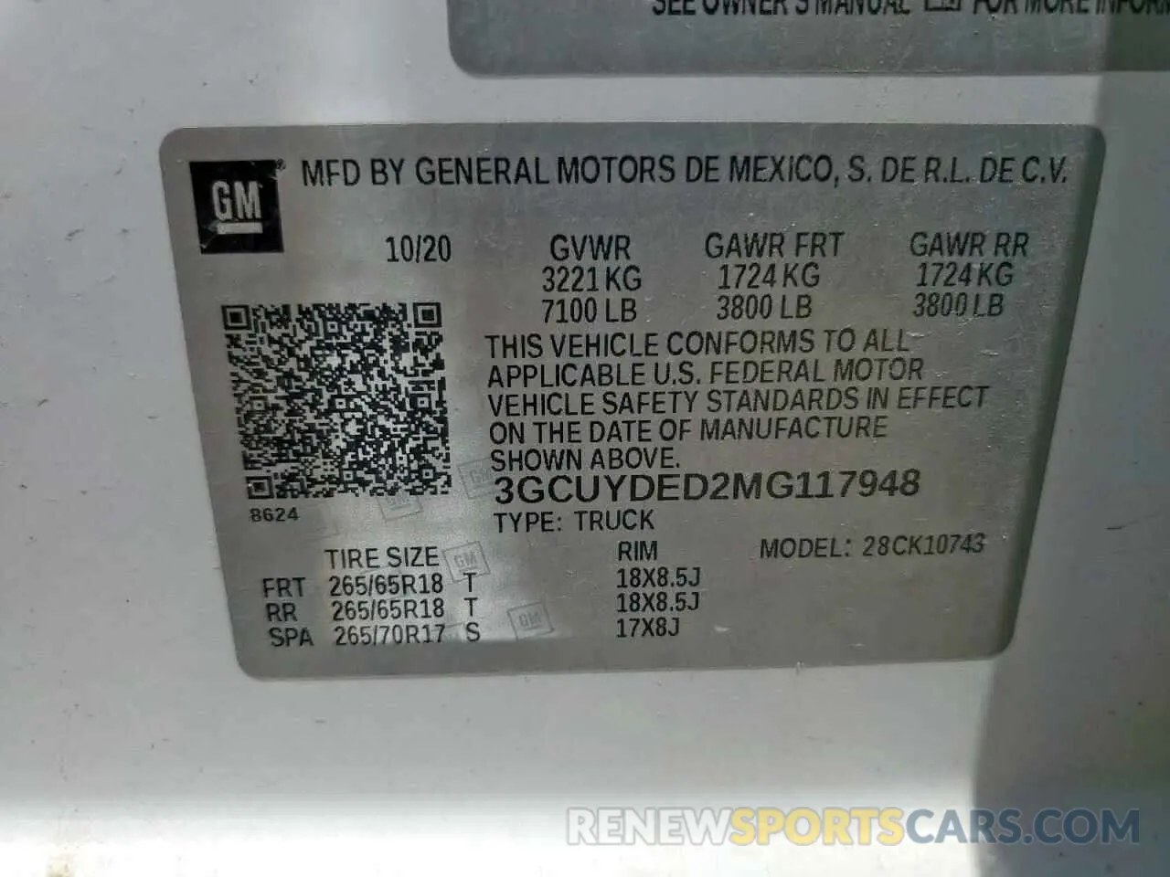 13 fotografías del automóvil dañado 3GCUYDED2MG117948 CHEVROLET ALL Models 2021