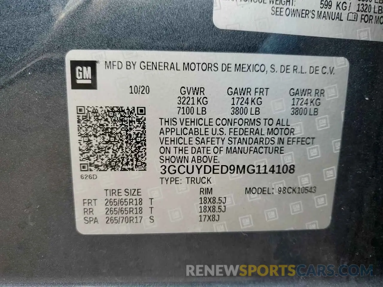 13 fotografías del automóvil dañado 3GCUYDED9MG114108 CHEVROLET ALL Models 2021