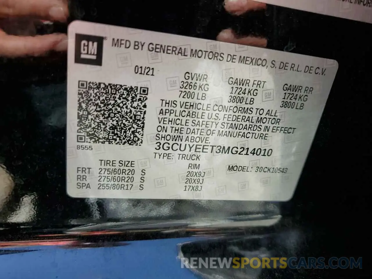 13 fotografías del automóvil dañado 3GCUYEET3MG214010 CHEVROLET ALL Models 2021