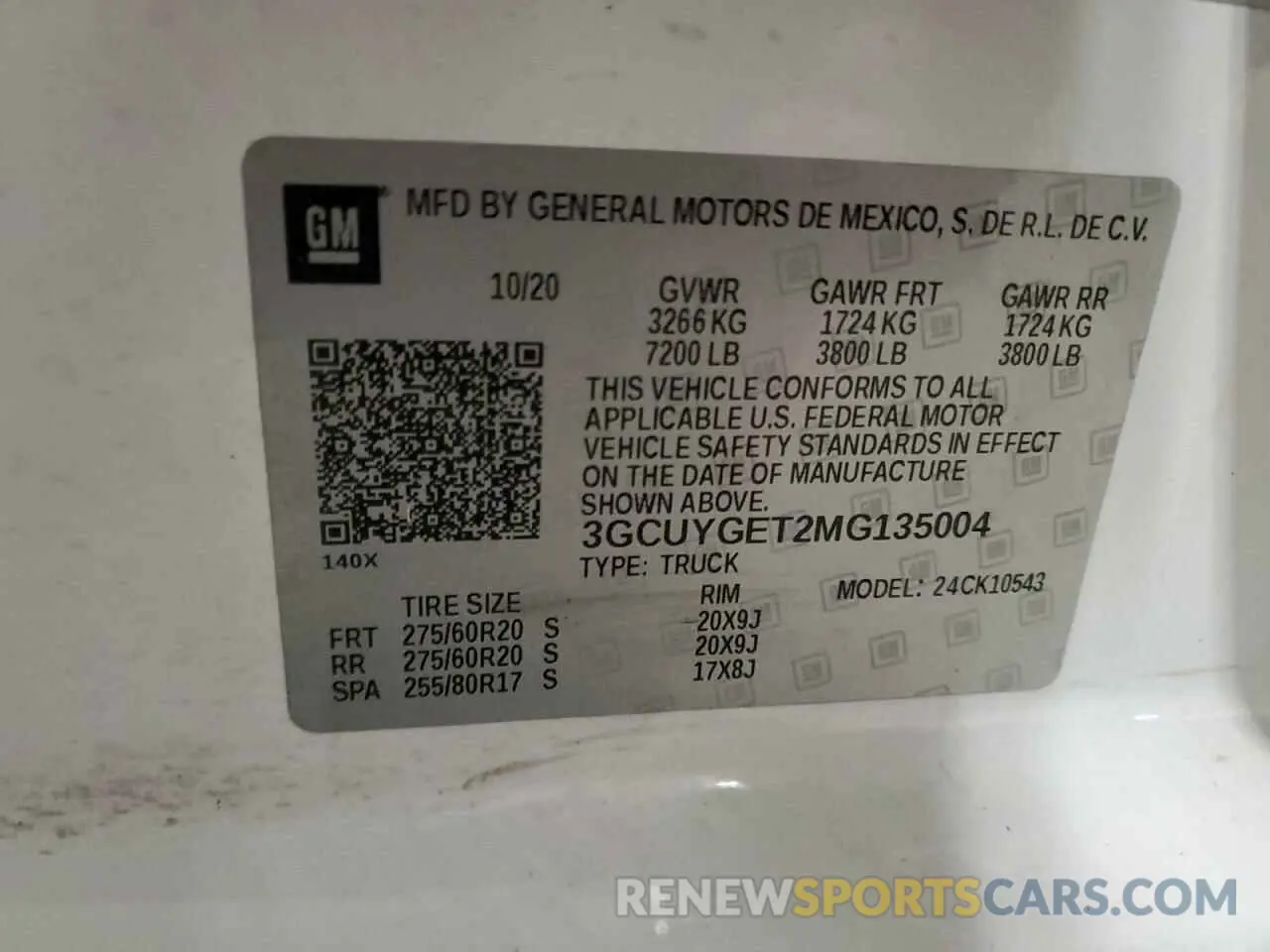 14 fotografías del automóvil dañado 3GCUYGET2MG135004 CHEVROLET ALL Models 2021