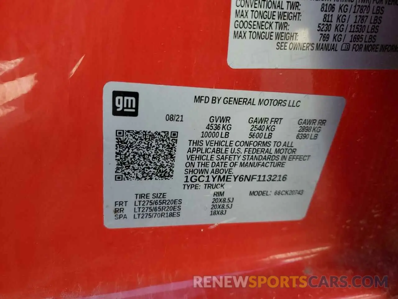 12 fotografías del automóvil dañado 1GC1YMEY6NF113216 CHEVROLET ALL Models 2022