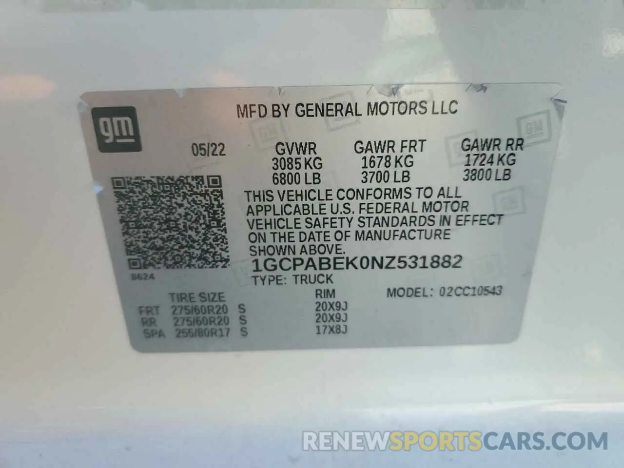 12 fotografías del automóvil dañado 1GCPABEK0NZ531882 CHEVROLET ALL Models 2022