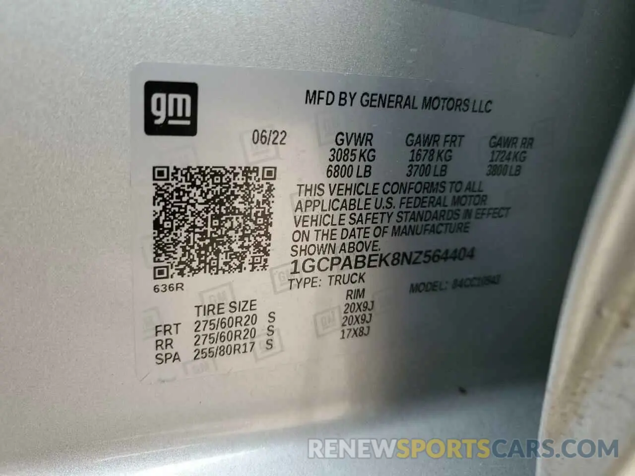 14 fotografías del automóvil dañado 1GCPABEK8NZ564404 CHEVROLET ALL Models 2022