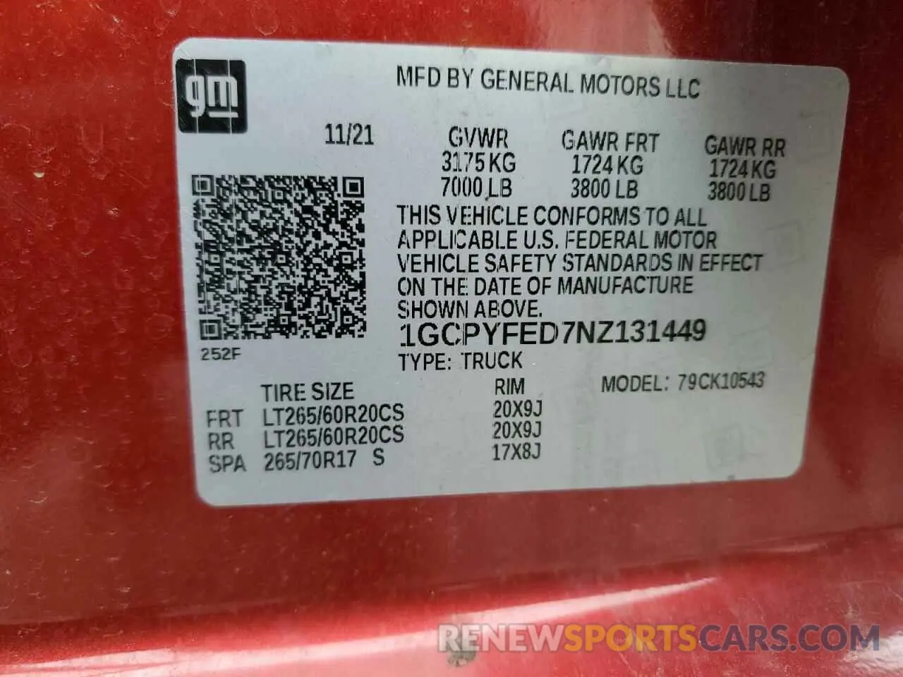 14 fotografías del automóvil dañado 1GCPYFED7NZ131449 CHEVROLET ALL Models 2022