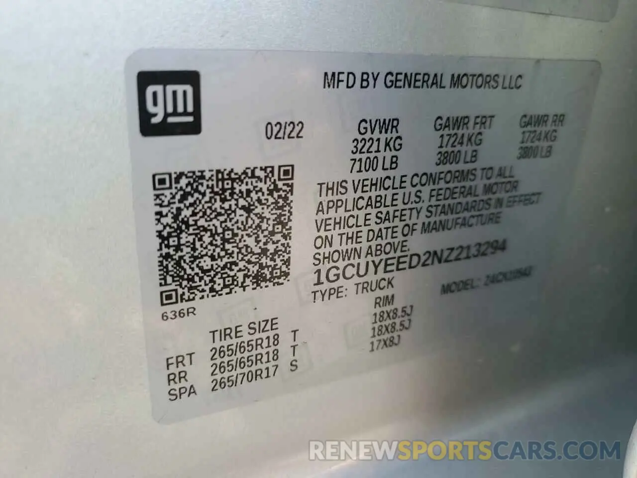 12 fotografías del automóvil dañado 1GCUYEED2NZ213294 CHEVROLET ALL Models 2022