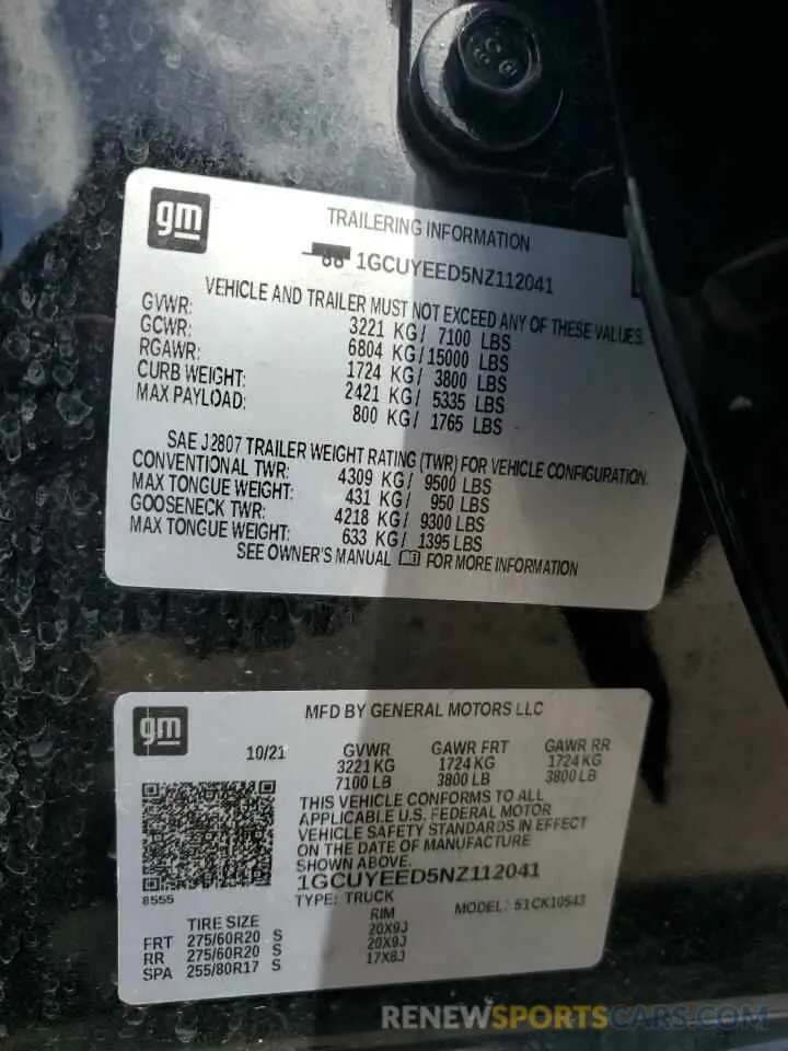 14 fotografías del automóvil dañado 1GCUYEED5NZ112041 CHEVROLET ALL Models 2022