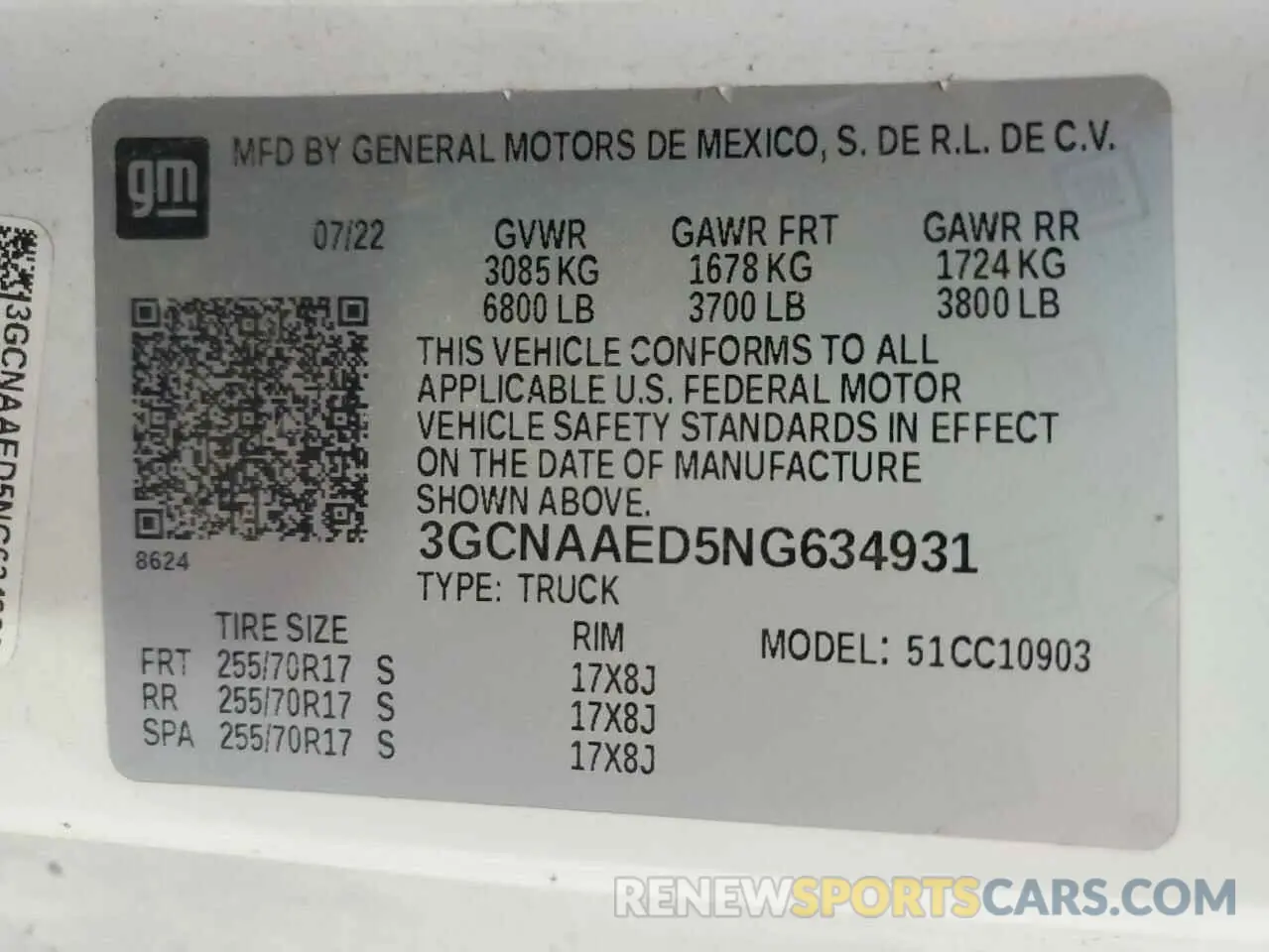 12 fotografías del automóvil dañado 3GCNAAED5NG634931 CHEVROLET ALL Models 2022