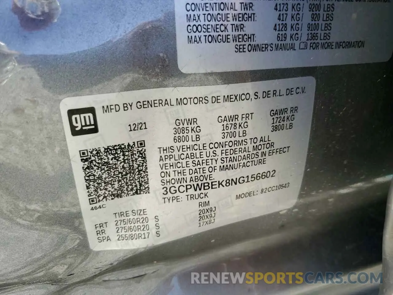 12 fotografías del automóvil dañado 3GCPWBEK8NG156602 CHEVROLET ALL Models 2022