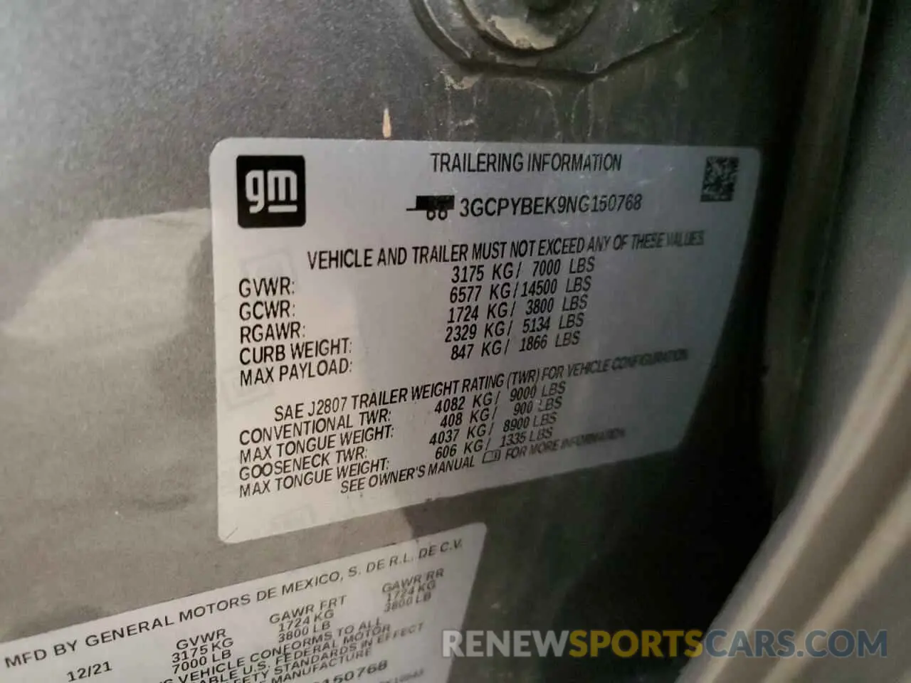 12 fotografías del automóvil dañado 3GCPYBEK9NG150768 CHEVROLET ALL Models 2022