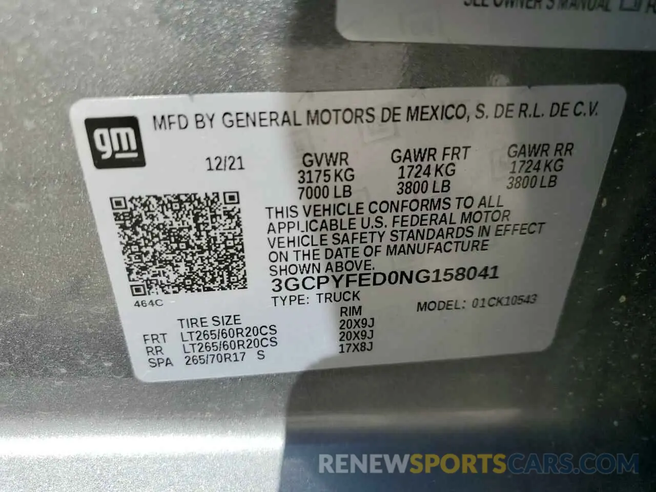 14 fotografías del automóvil dañado 3GCPYFED0NG158041 CHEVROLET ALL Models 2022