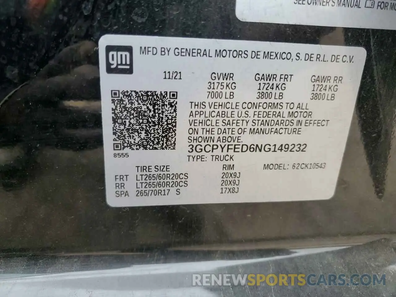 14 fotografías del automóvil dañado 3GCPYFED6NG149232 CHEVROLET ALL Models 2022