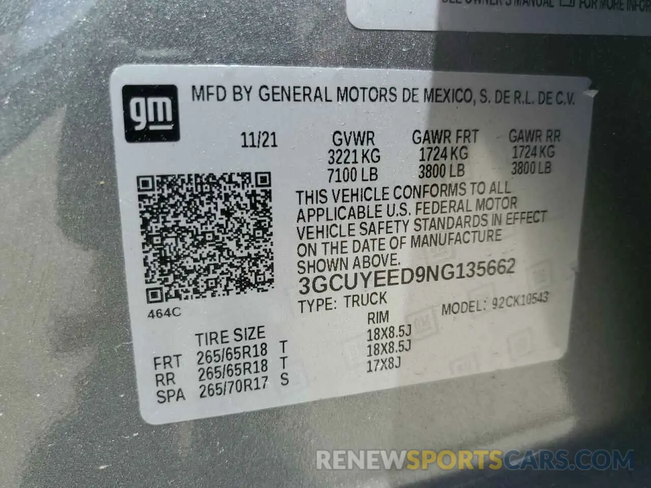 12 fotografías del automóvil dañado 3GCUYEED9NG135662 CHEVROLET ALL Models 2022