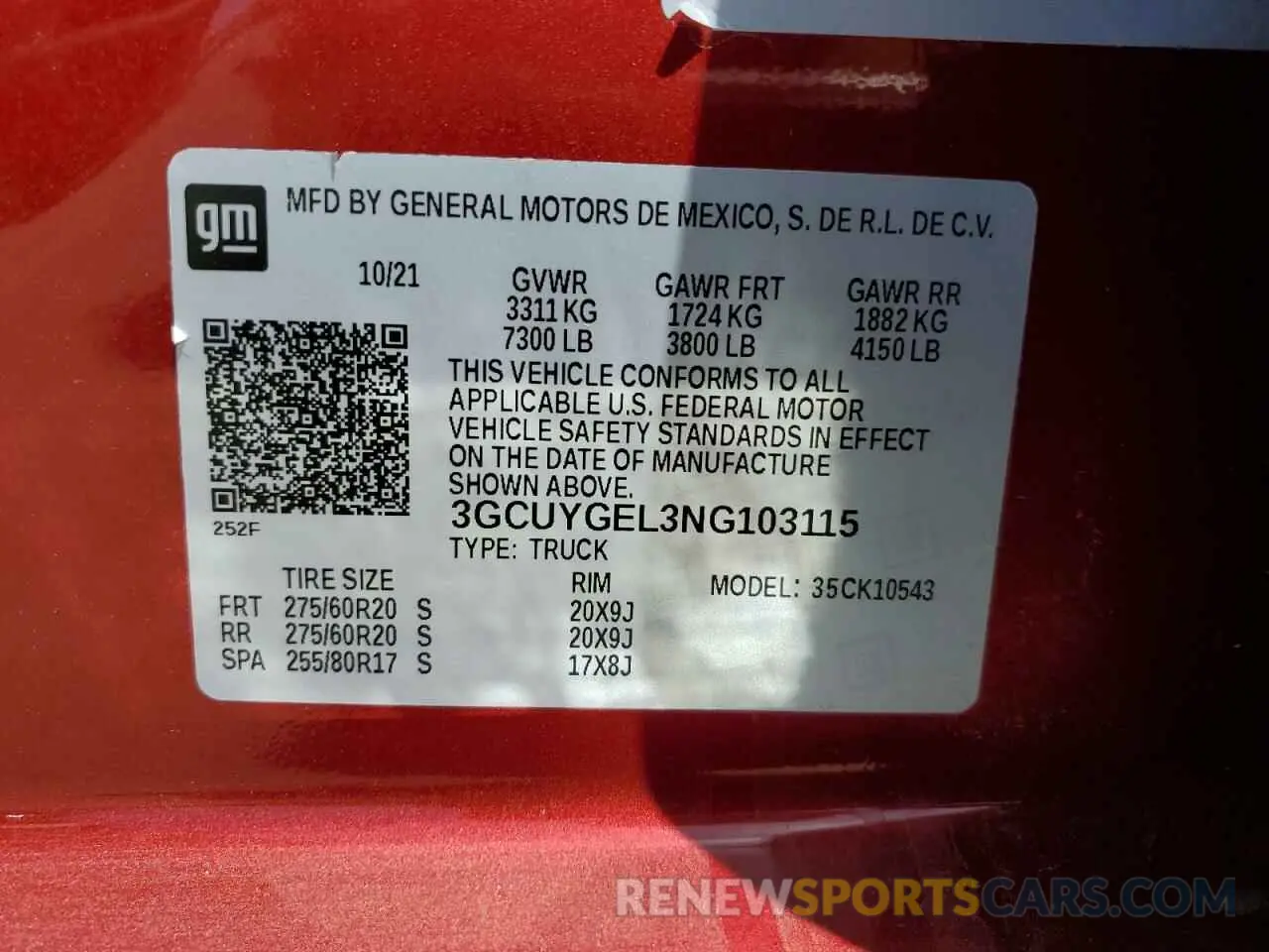 12 fotografías del automóvil dañado 3GCUYGEL3NG103115 CHEVROLET ALL Models 2022