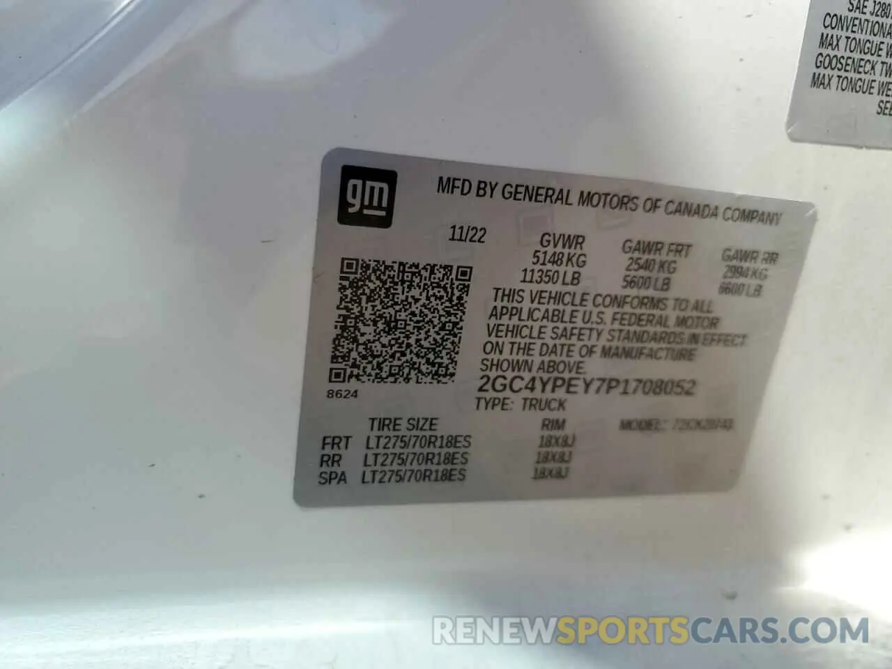 12 fotografías del automóvil dañado 2GC4YPEY7P1708052 CHEVROLET ALL Models 2023