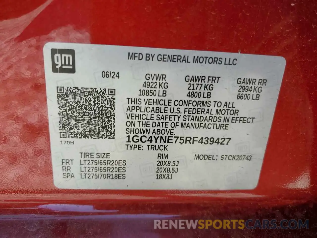 15 fotografías del automóvil dañado 1GC4YNE75RF439427 CHEVROLET ALL Models 2024