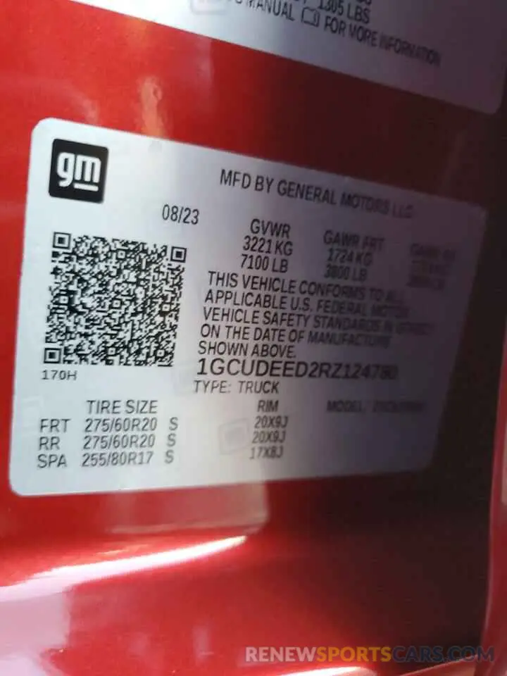 14 fotografías del automóvil dañado 1GCUDEED2RZ124780 CHEVROLET ALL Models 2024
