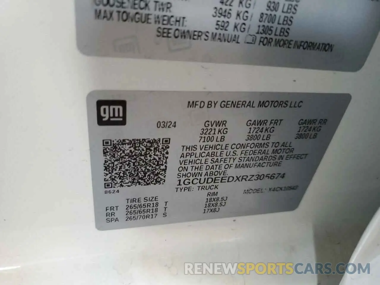 12 fotografías del automóvil dañado 1GCUDEEDXRZ305674 CHEVROLET ALL Models 2024