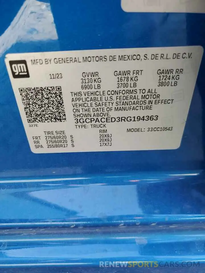 14 fotografías del automóvil dañado 3GCPACED3RG194363 CHEVROLET ALL Models 2024