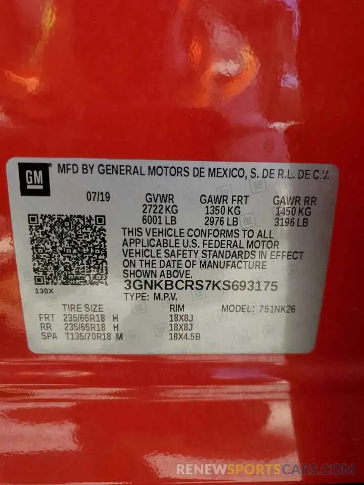 14 fotografías del automóvil dañado 3GNKBCRS7KS693175 CHEVROLET BLAZER 2019