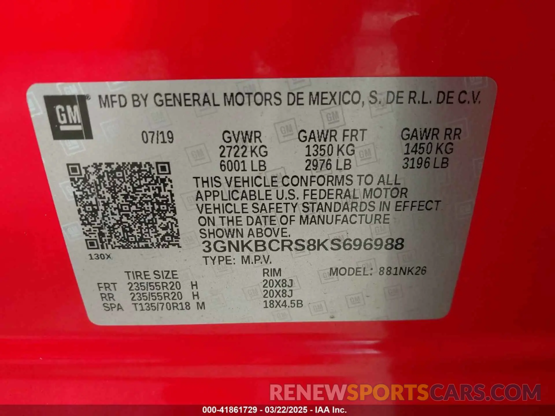 9 fotografías del automóvil dañado 3GNKBCRS8KS696988 CHEVROLET BLAZER 2019