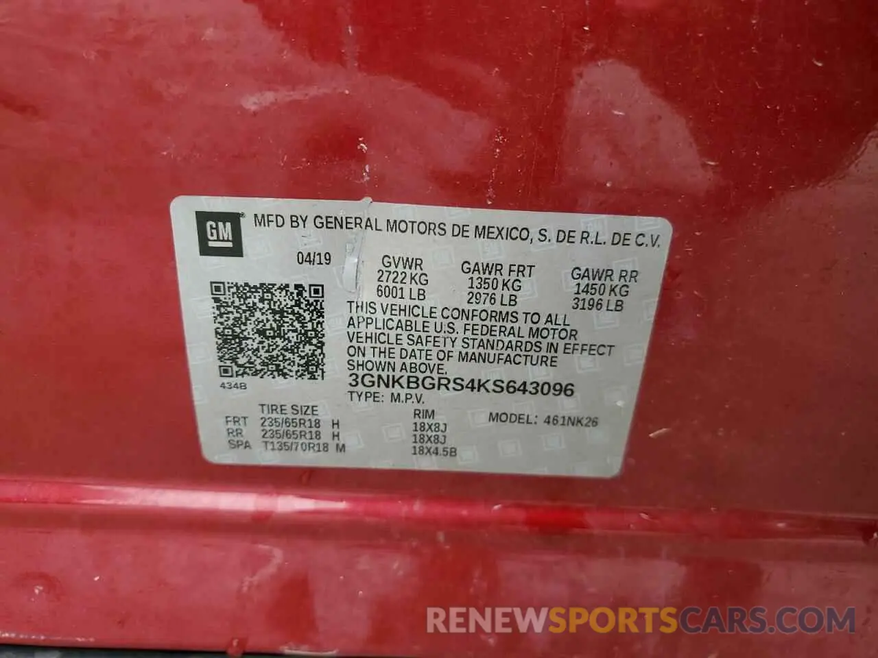 16 fotografías del automóvil dañado 3GNKBGRS4KS643096 CHEVROLET BLAZER 2019