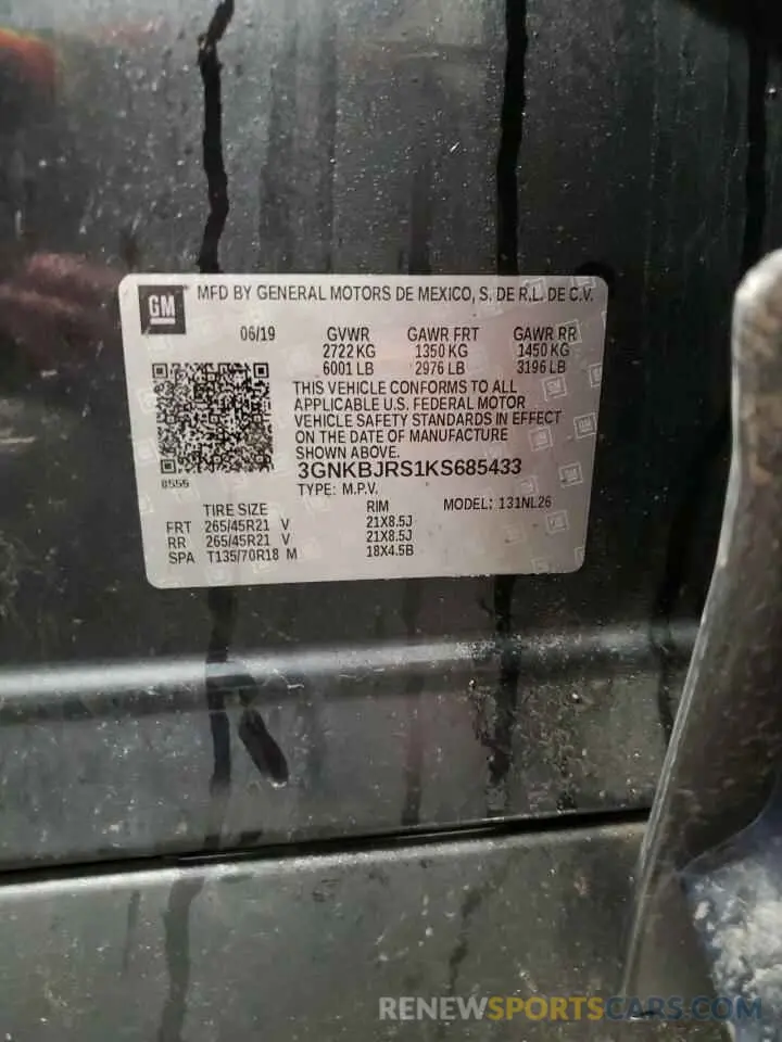 14 fotografías del automóvil dañado 3GNKBJRS1KS685433 CHEVROLET BLAZER 2019