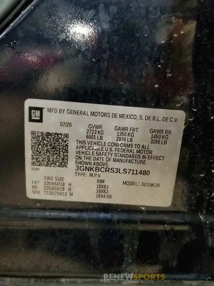 16 fotografías del automóvil dañado 3GNKBCRS3LS711480 CHEVROLET BLAZER 2020