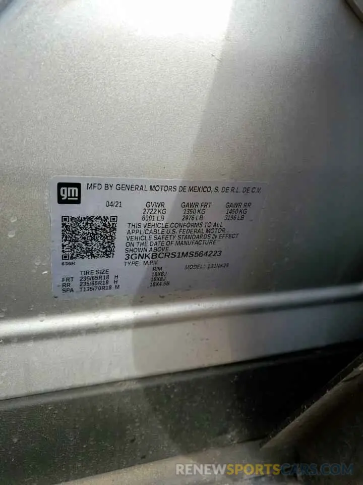 12 fotografías del automóvil dañado 3GNKBCRS1MS564223 CHEVROLET BLAZER 2021