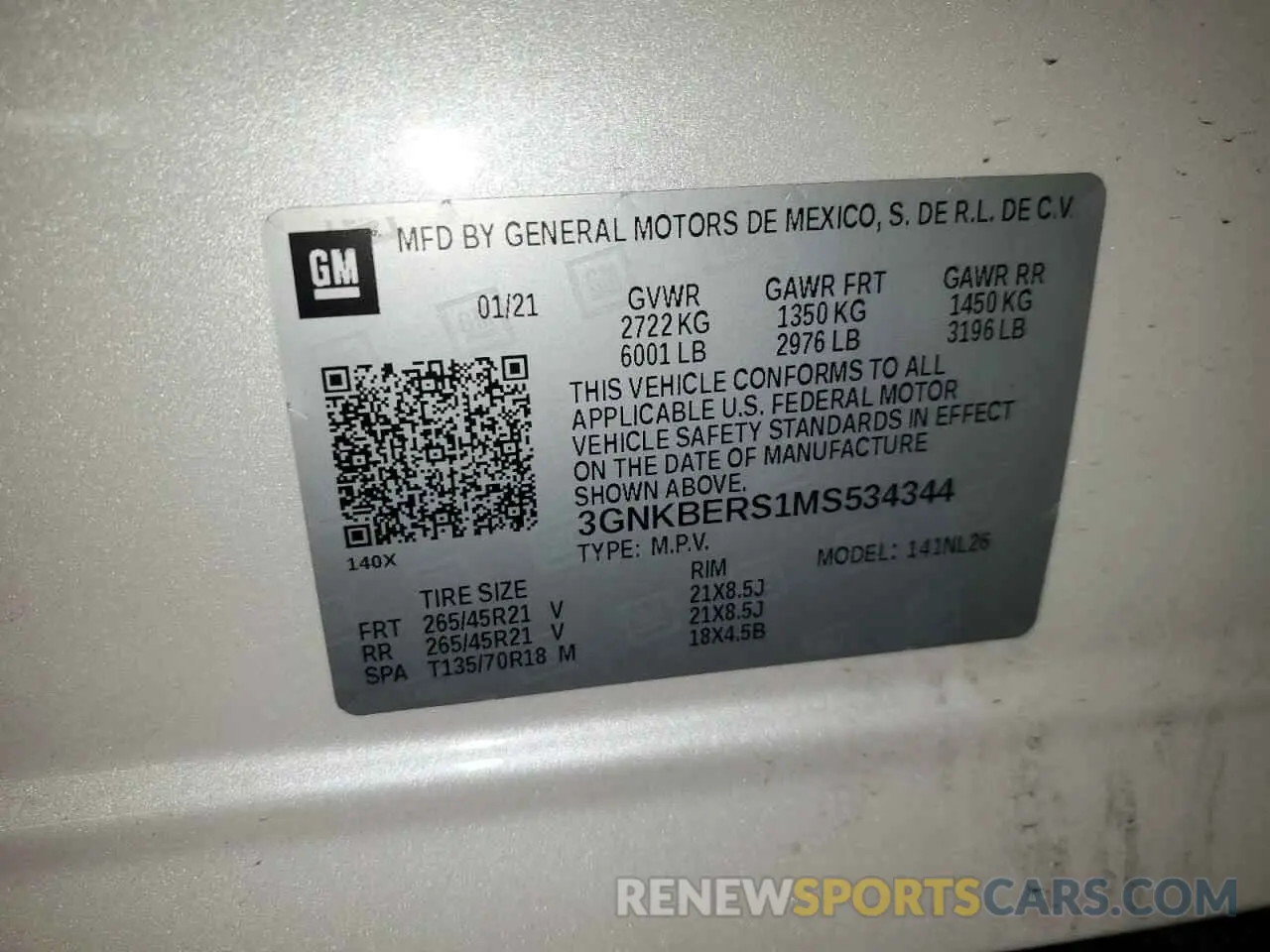 13 fotografías del automóvil dañado 3GNKBERS1MS534344 CHEVROLET BLAZER 2021