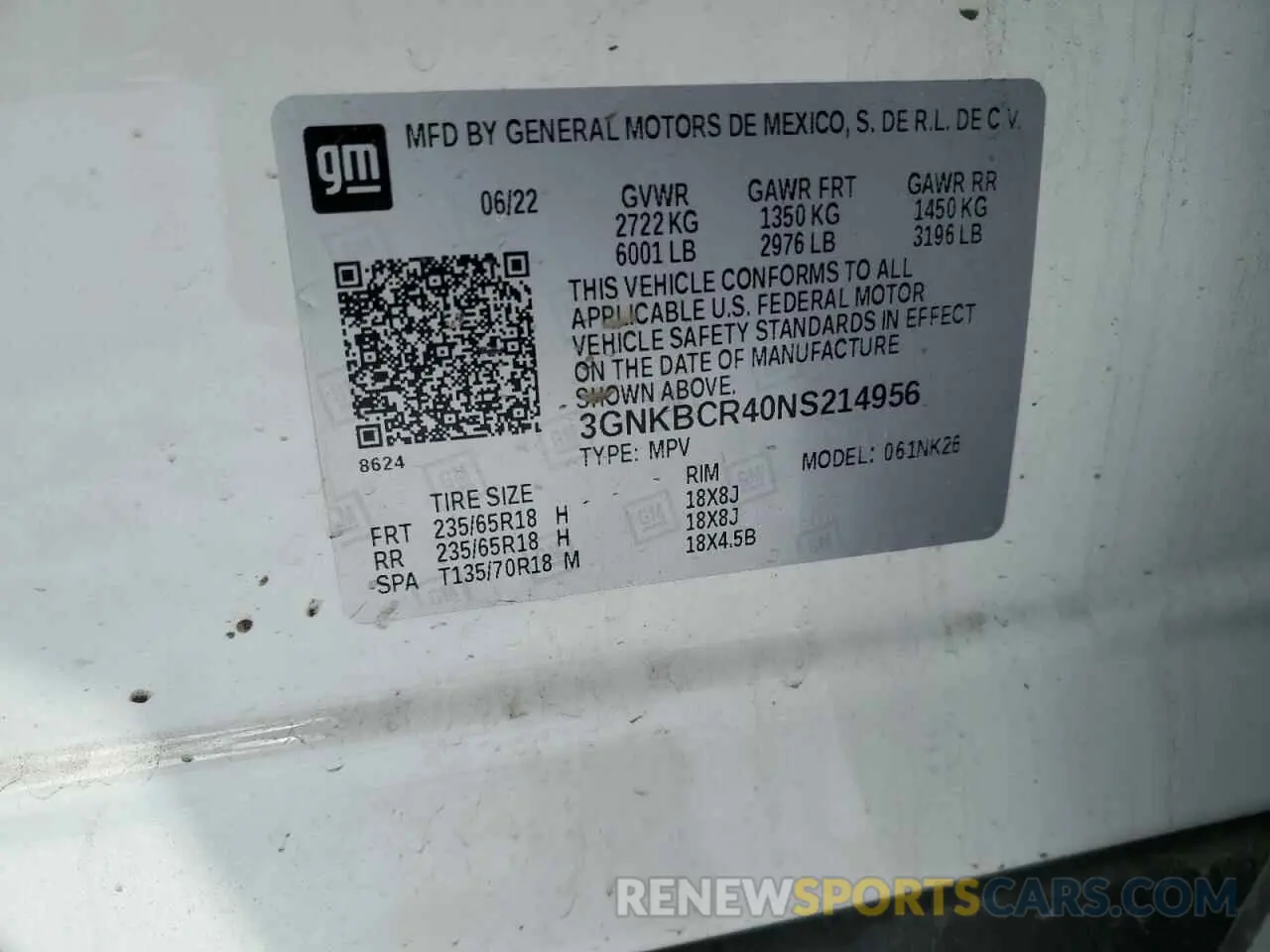 15 fotografías del automóvil dañado 3GNKBCR40NS214956 CHEVROLET BLAZER 2022