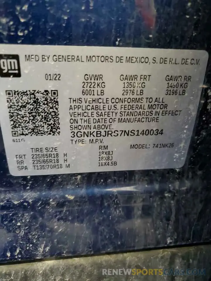 14 fotografías del automóvil dañado 3GNKBJRS7NS140034 CHEVROLET BLAZER 2022
