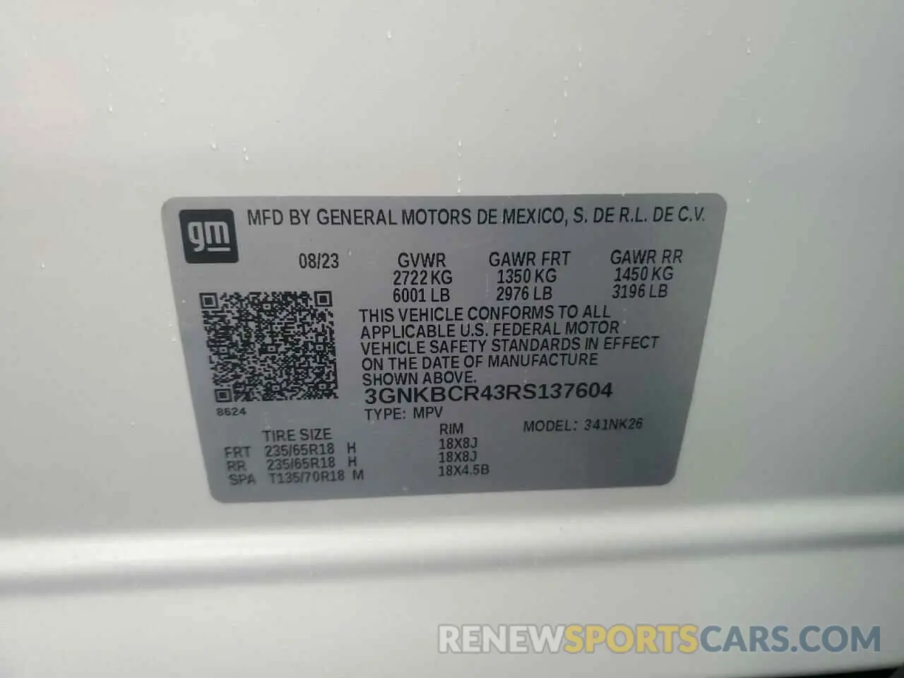 15 fotografías del automóvil dañado 3GNKBCR43RS137604 CHEVROLET BLAZER 2024